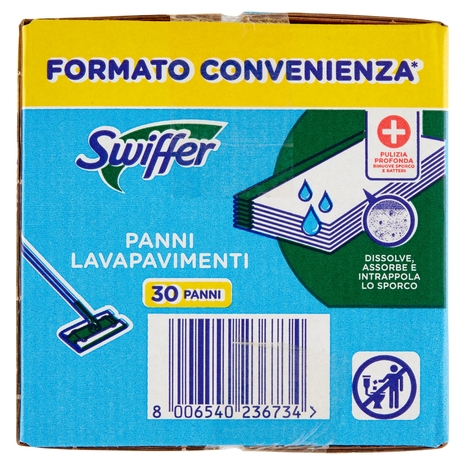 Swiffer Panni Umidi Lavapavimenti per Scopa con Detersivo Pavimenti Limone - 30 Salviette